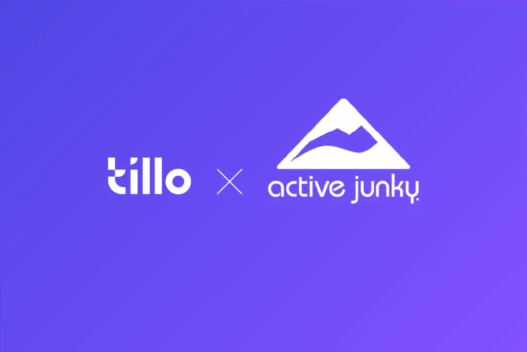 Tillo and Active Junky logos on a purple partnership-announcement graphic.