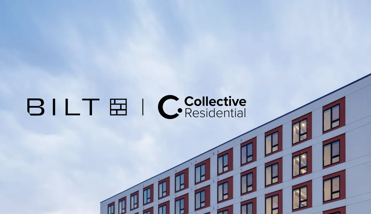 Bilt and Collective Residential logos over a photograph of an apartment building beneath a blue sky.