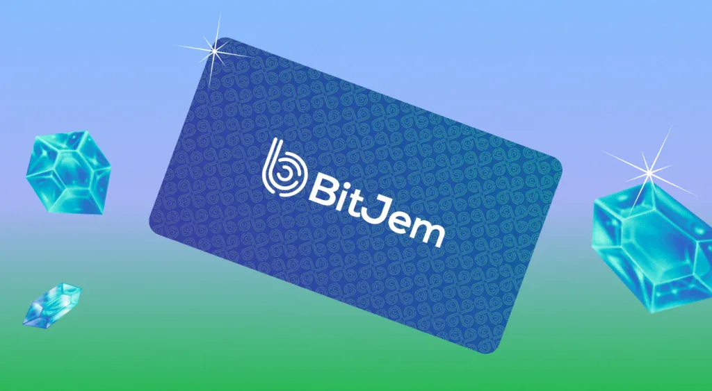 BitJem gift card illustration with blue gemstones