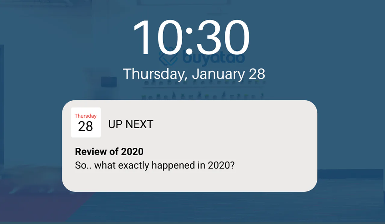Calendar-style illustration announcing Buyatab’s review of 2020