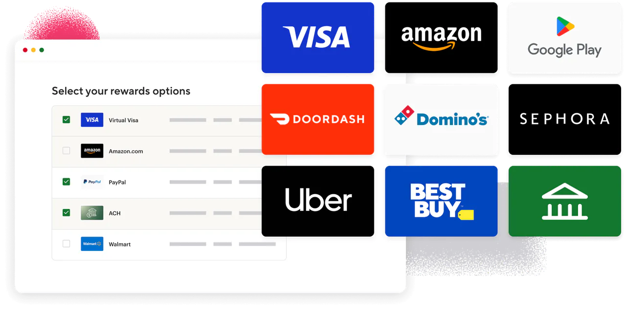 Enable3 product artwork showing reward selection and examples of gift cards and payout options.