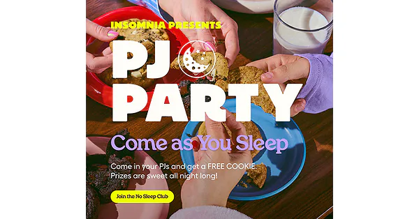 Insomnia Cookies PJ Party promotional image supplied by the company