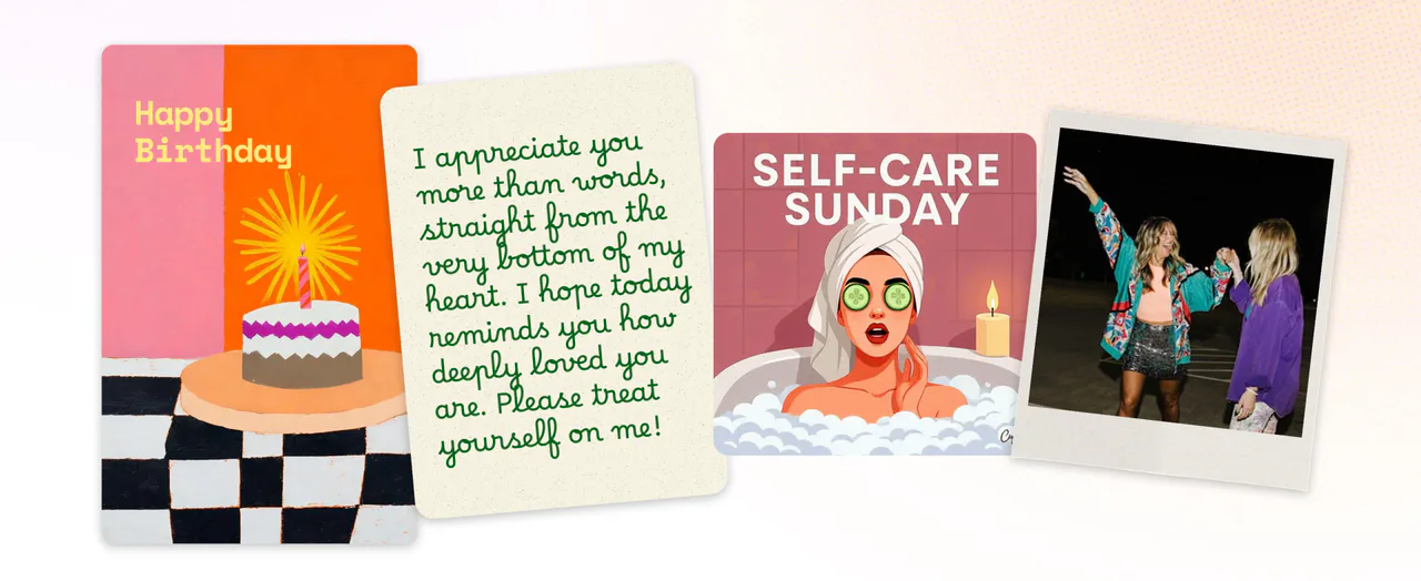 On Me product artwork showing an example of a personalized digital gift note.