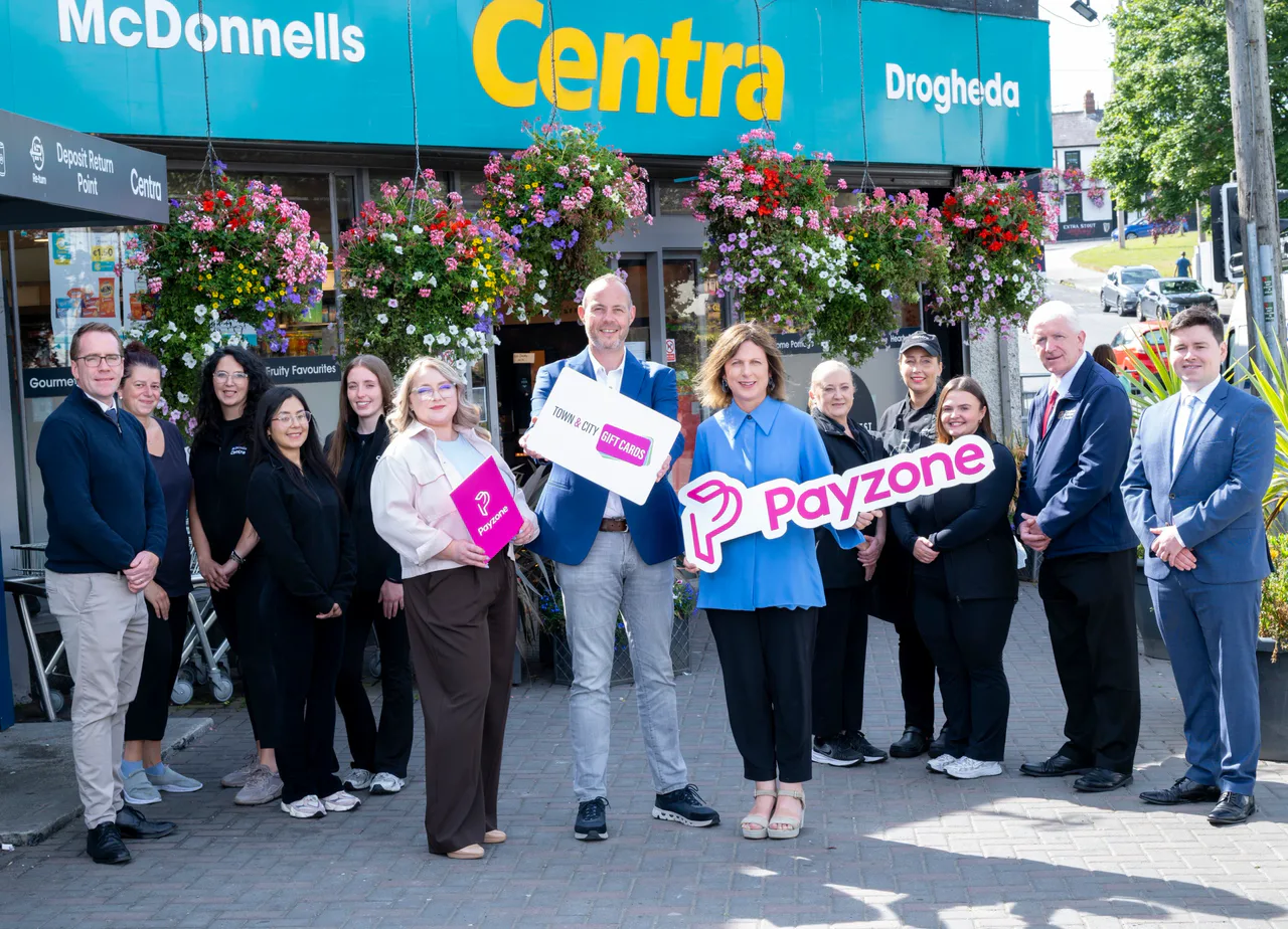 Miconex, Payzone and local retail representatives at the gift card partnership launch in Drogheda