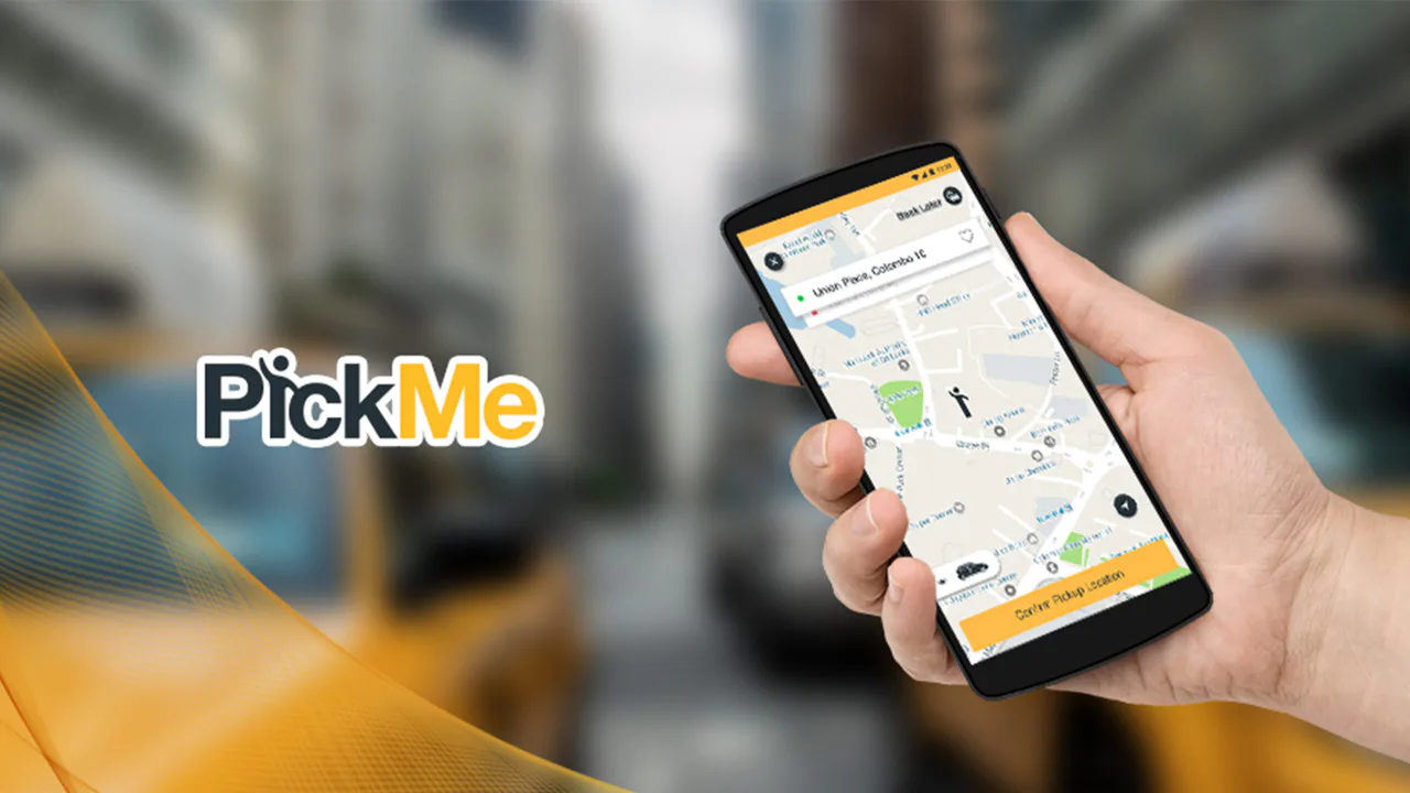 PickMe app displayed on a phone beside the PickMe logo