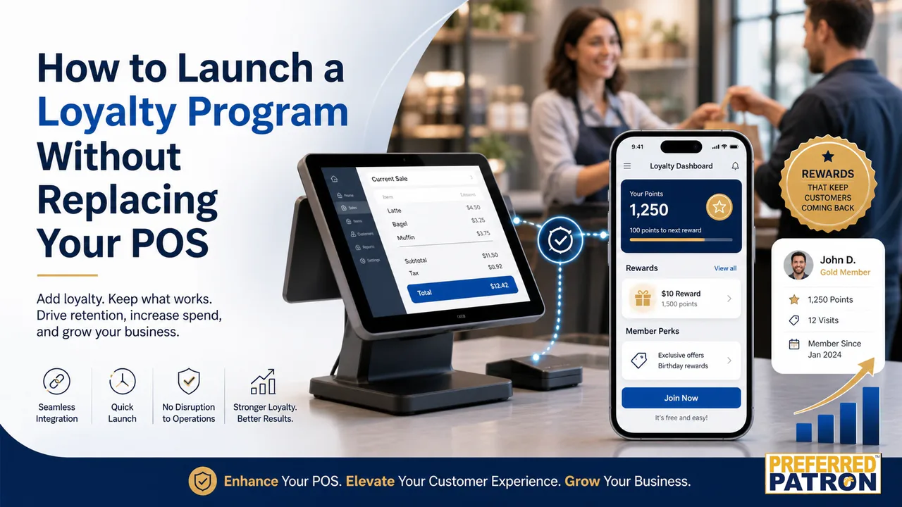 Preferred Patron source artwork for Preferred Patron outlines loyalty rollout alongside an existing POS