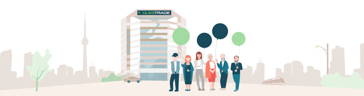 Illustration of employees outside a Questrade building