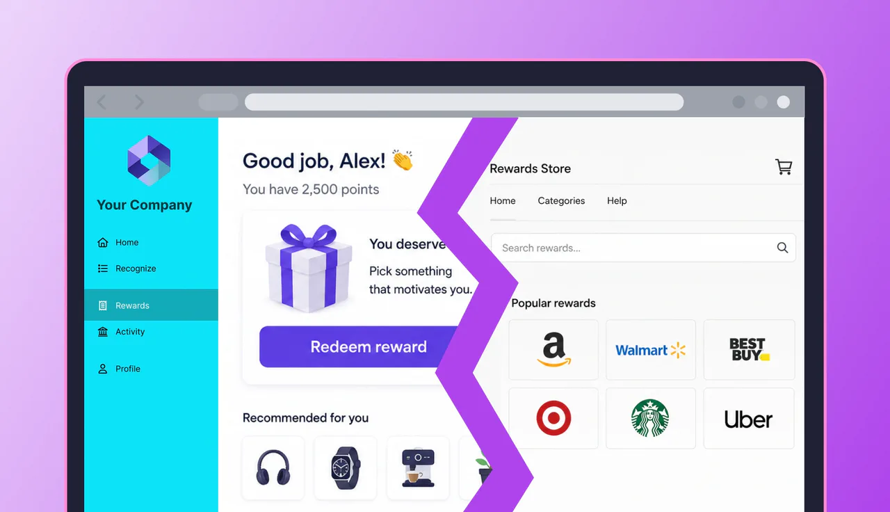A reward platform homepage is shown to be fractured in the middle, conveying that something in the UX is broken.