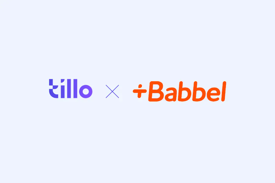 Tillo and Babbel logos in a partnership-announcement graphic.