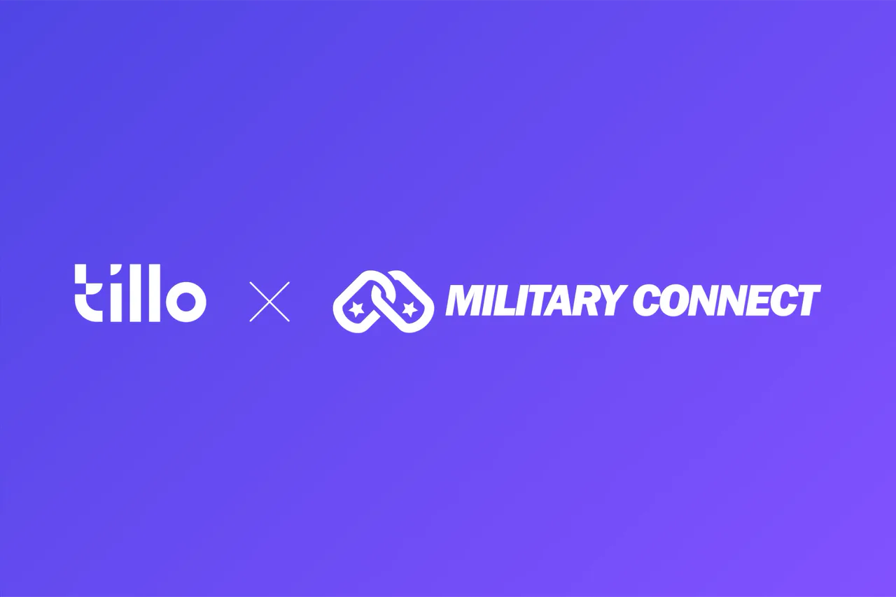Tillo and Military Connect logos in white on a purple partnership graphic.