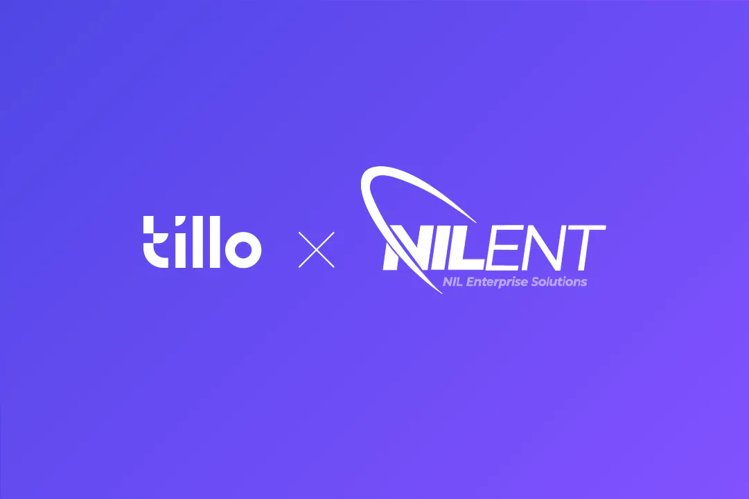 Tillo and NILENT logos on a purple partnership-announcement graphic.